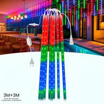 Cascata 8 Tubos Led Bastão Chuva Meteoro Gelo Natal Luz Rgb