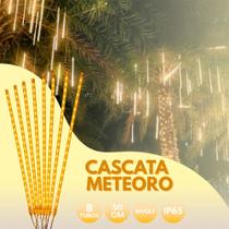Cascata Bastão LED Chuva Meteoro Natal Snowfall 8 Tubos 50cm Luz Branca Bivolt 288 LEDs