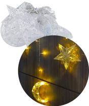 Cascata Decoração De Natal Estrelas Luas Pisca Amarelo De 3M Cascata Decoração De Natal Estrelas Luas Pisca Amarelo De 3M