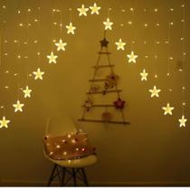 Cascata em V Estrela Natal 3 Metros 8 Funções 136 LEDs Branco Quente Decoração - Wincy Natal
