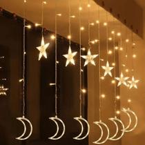 Cascata estrela com lua 138 leds branco quente 110 volts Cascata estrela com lua 138 leds branco quente 110 volts