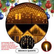 Cascata Led 400 Leds Pisca 8 Funções Branco Quente Decoração natalina iluminação festa Ação de graças familia loja faixada Merry Christmas Apartamento