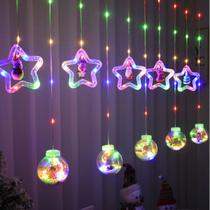 Cascata LED Natal Bola e Estrela 110V 8 Funções