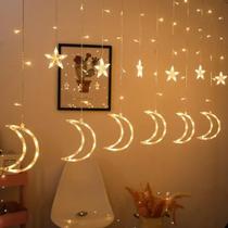 Cascata Lua e Estrela 138 Leds 8 Funções 2,5mx70cm Branco Quente Florarte Cascata Lua e Estrela 138 Leds 8 Funções 2,5mx70cm Branco Quente Florarte