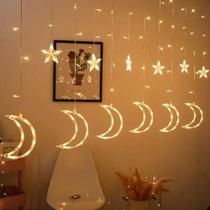 Cascata Lua e Estrela 138 Leds 8 Funções 2,5mx70cm Branco Quente Florarte Cascata Lua e Estrela 138 Leds 8 Funções 2,5mx70cm Branco Quente Florarte