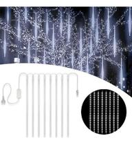 Cascata Natal Chuva Gelo 8 Tubos 320 Led 50cm Pisca Branco ou Colorido