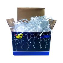 Cascata Natal Pisca Fixo 400 Leds 9,5m Branco Frio 127V Uso Interno 14737-PL