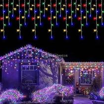 Cascata Natalina 400 Leds Decoração Natal Festas Pisca Pisca até 10m Fixo ou 8 Funções 110v e 220v