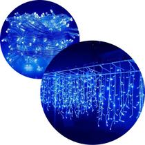 Cascata Pisca 320 LEDs Azul Natal Fio Branco De 3x2M E 220v Cascata Pisca 320 LEDs Azul Natal Fio Branco De 3x2M E 220v