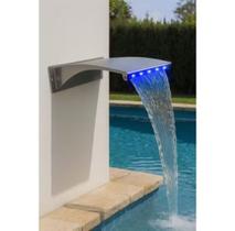 Cascata Piscina De Parede Media Com Led Wave 60x40 cm Em Inox 304 Entrada para Cano de 50 mm