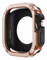 Case Anti Choque Dupla Compativel Com Iwatch Series 9 8 7 6 5 4 44mm E 45mm -Gold Rose com Preto