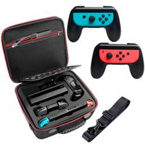 Case Bolsa Estojo Compatível Com Nintendo Switch Oled + Grip Controller Joy Preto