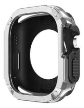 Case Capa Anti Choque Dupla Compativel Com Iwatch Series 9 8 7 6 5 4 44mm E 45mm - Prata com Preto