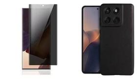 Case Capinha Aveludada Preta + Película Fosca Privacidade Moto Edge 60 PRO