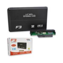 Case Externa para HD 2.5'' USB 3.0 SATA até 4TB Preto Plug and Play com Bolsa de Transporte F3 - 140