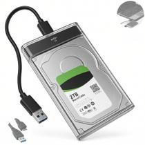 Case Externa Transparente Slim para HD ou SSD 2.5 USB 3.0 Portátil Adaptador SATA Plug Play
