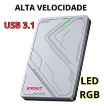Case Externo Hd Ssd 2.5 Usbc 3.1 Alta Velocidade Led Rgb Compatível Pc Case Externo Hd Ssd 2.5 Usbc 3.1 Alta Velocidade Led Rgb Compatível Pc