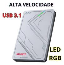 Case Externo Hd SSD 2.5 Usbc 3.1 Alta Velocidade Premium Led Rgb Compatível Pc Notebook Smart Tv Ps4 Ps5 Xbox