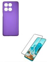 Case Silicone Aveludada Lilás + Película 3D Tela Toda Curvada Moto EDGE 60