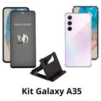 Case Silicone Capinha TPU + Película 3D Privacidade + Suporte de Mesa para Samsung Galaxy A35