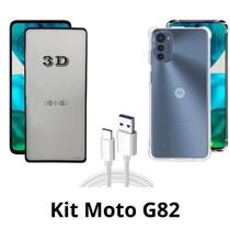 Case Silicone + Película 3D de Vidro + Cabo USB Tipo C para Moto G82