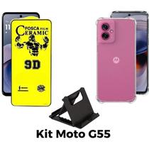 Case Silicone TPU + Película Fosca + Suporte de Mesa para Motorola Moto G55