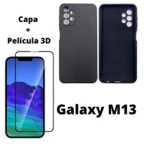 Case Veludo Preto Compatível Galaxy M13+ Pelicula Vidro 3D