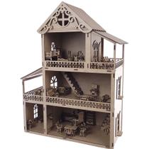 Casinha Boneca Em Madeira Mdf Com +12 Moveis 75 Cm - vila decoração