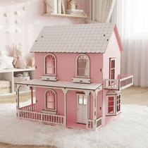 Casinha Boneca Rosa Branco Miniatura MDF Barbie Polly 38cm Casinha Boneca Rosa Branco Miniatura MDF Barbie Polly 38cm