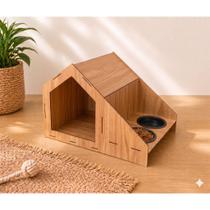 Casinha Cachorro Gato Com Comedouro Duplo Pet Em Madeira Design Luxo