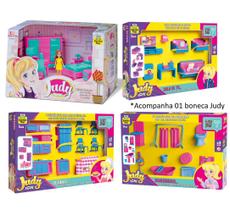 Casinha completa quarto cozinha sala banheiro acompanha boneca Judy Kit - Samba Toys