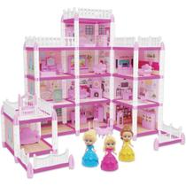 Casinha de Boneca Castelo Princesa Infantil Grande 60CM com Móveis Plástico 240 Peças Fácil de Montar