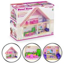 Casinha de Boneca em madeira Completa móveis de Brinquedo