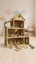 Casinha De Boneca Em MDF 60cm + 36 Móveis Miniatura Casinha De Boneca Em MDF 60cm + 36 Móveis Miniatura