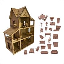 Casinha de Boneca Infantil 57X45cm Madeira MDF - 30 Mini Moveis