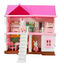Casinha de Boneca Infantil Coelhinho Luxury Vila com Luz de LED e Acessórios Brinquedo Educativo e Interativo