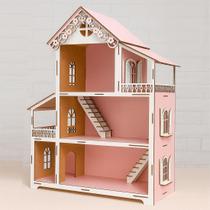 Casinha De Boneca Miniatura Rosa Branco Em MDF Polly De 60cm Casinha De Boneca Miniatura Rosa Branco Em MDF Polly De 60cm