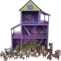 Casinha De Boneca Polly Mdf Pintada Adesivada + 43 Móveis - DL Laser