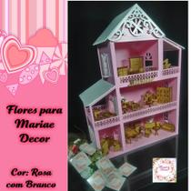 Casinha De Boneca Polly Menina + 27 Móveis - Rosa Com Branco