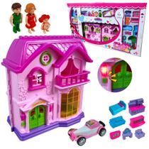 Casinha de Boneca Sweet Family com Luz Carrinho Família Completa e 20 Acessórios Divertidos Casinha de Boneca Sweet Family com Luz Carrinho Família Completa e 20 Acessórios Divertidos