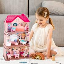 Casinha de bonecas Três Andares Casa Mágica Rosa de Brinquedo Infantil Crianças Com Acessórios
