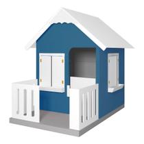 Casinha De Brinquedo Com Cercado e Cobertura MDF Azul/Branco L12 - Criança Feliz