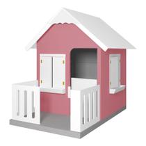 Casinha De Brinquedo Com Cercado e Cobertura MDF Rosa/Branco - Criança Feliz