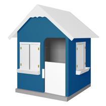 Casinha De Brinquedo Com Floreiros MDF Azul/Branco - Criança Feliz