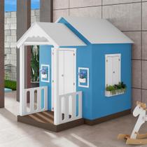 Casinha de Brinquedo MDF com Varanda Artesanal Branco/Azul Claro L12 - Gran Belo