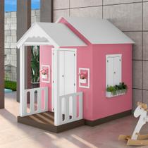 Casinha de Brinquedo MDF com Varanda Artesanal Branco/Rosa L12 - Gran Belo