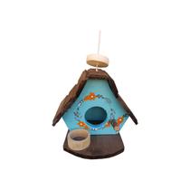 Casinha de passarinho com comedouro feita de madeira Decoração de Jardim Varanda Quintal