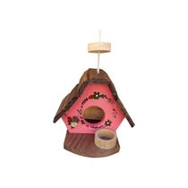 Casinha de passarinho com comedouro feita de madeira Decoração de Jardim Varanda Quintal