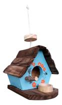 casinha de passarinho com comedouro feita de madeira - Decoração de Jardim - Varanda - Quintal