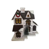 Casinha decorativa de Natal com led - Branca com Guirlanda - 15cm - 1 unidade - Rizzo